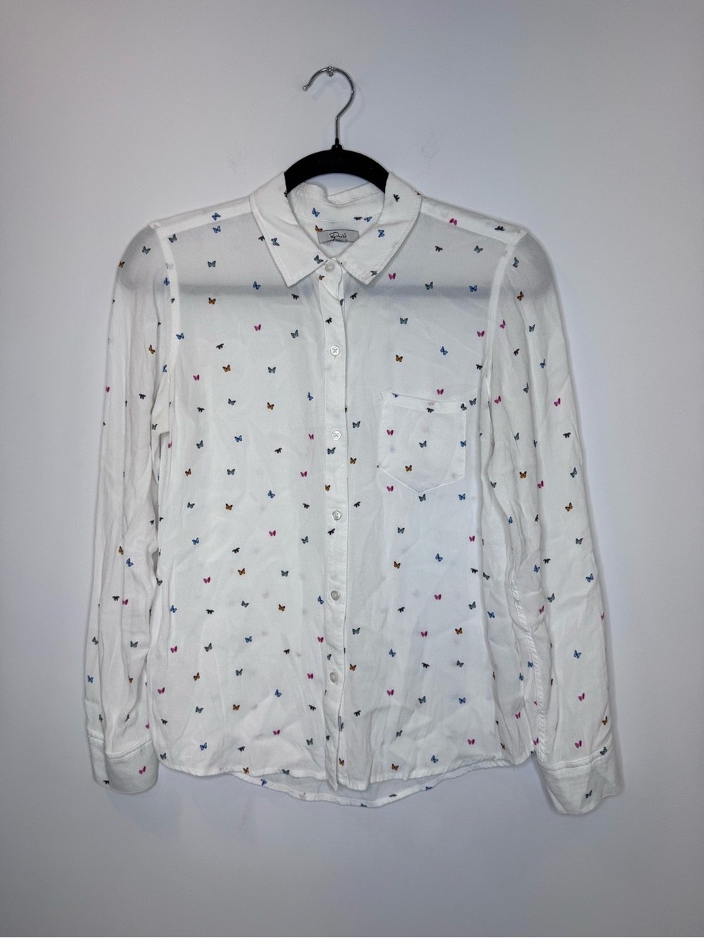 Rails "Kate" Rainbow Butterfly Printed premium shirt button-down blouse sz XS